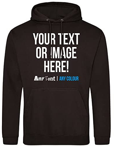 Personalised Hoodie Mens Womens Any Text Image Photo Custom Hoody Hooded Sweatshirt, M, Black
