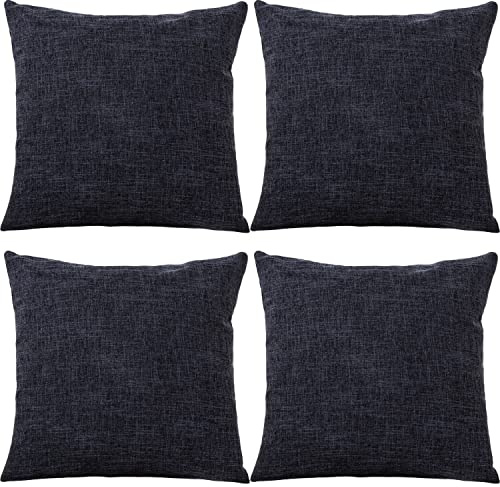 GONOVE Cushion Covers 60×60cm Solid Soft Cotton Linen Throw Pillow Cover Set of 4 Decorative Plain Pillowcase Square Cushion Cover for Home Sofa Bed Chair Décor, Black Ash