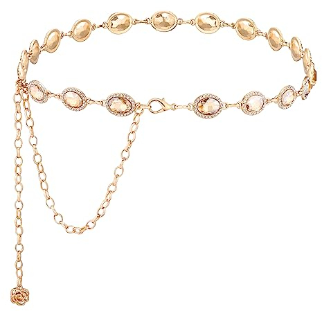 CHIC DIARY Damen Kettengürtel Strass Glitzer Metall Taillenkette Silber/Gold Hüftkette Dekorativer Kleidgürtel Taillengürtel