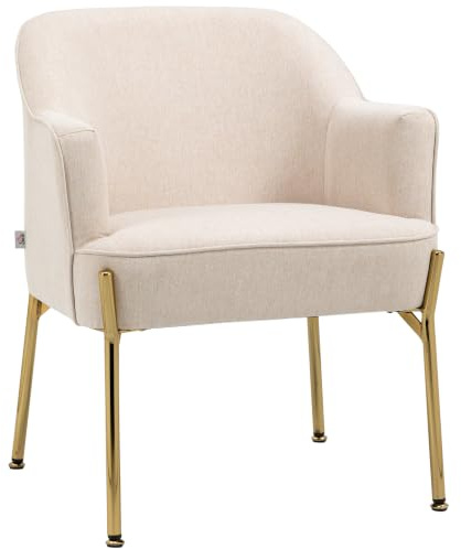 HOMCOM Accent Chair, Living Room Armchair, Vanity Chair with Gold Plating Metal Legs and Soft Padded Seat for Bedroom and Café, Cream