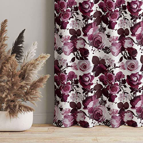 Vorhänge rot Blickdicht Verdunkelung Gardinen - Bordeaux Rosen braune Blätter - Muster Blumen Thermovorhang modern Gardinenschal 250x130 cm