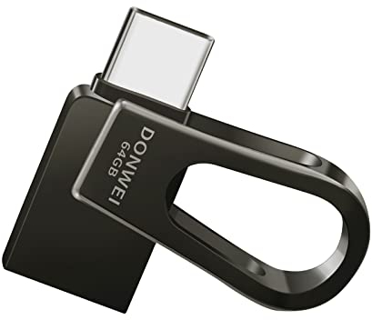 DONWEI USB Stick 64GB mit USB 3.0 und USB 3.0-Type-C (2 in 1 Speicherstick, kann für Smartphones und Computer verwendet Werden, kann als Schlüsselanhänger verwendet Werden), USB-STICK-64GB-SCHWARZ