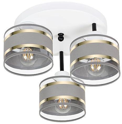 alfalux Deckenlampe Mit 3 Lampenschirmen LED Deckenleuchte Lampe Wohnzimmerlampe Schlafzimmerlampe Wohnzimmer Schlafzimmer Küche Leuchte Deckenleuchten Grau TI-3030WE-GRGRGR
