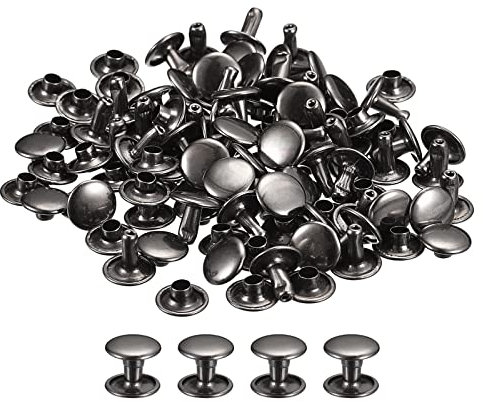 QUARKZMAN Remaches de Cuero 100 Kits, Remaches de Doble Tapa 9mm, Altura 8mm, Remache de Pernos Metálicos para Reparación Artesanía Cuero DIY Monedero Cinturón Bolsa Zapato, Pistola-Negro