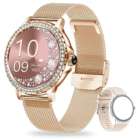SoPrii Smartwatch Donna Chiamata Bluetooth e Risposta Vivavoce, Smart Watch da 1,3'' con 2 Cinturini, Orologio Fitness IP68 con Cardiofrequenzimetro, SpO2,Notifiche Messaggi per iOS Android (Rosa)