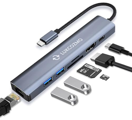 Docking station USB C 7 in 1 per laptop con HDMI 2 USB3.0 100W PD Ethernet SD/TF Card Reader compatibile con il tuo telefono cellulare/MacBook/Dell/HP/Lenovo/Steam Deck