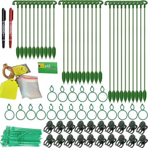 Fycooler 30Pcs Plant Support Sticks Fiberglass and 40pcs Plant Clips -Garden Stakes Sticks with Ties Green Plant Stakes 15&11 inch Plant Canes Sticks for Garden or Home Floral Picks Gardening Support