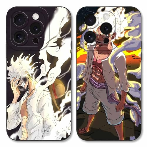 2 Stück Handyhülle für Apple iPhone 15 PRO Hülle 6.1'' Anime Luffy Zoro Gear 5 Sun God Nika Muster Design Manga Case Kameraschutz Schutzhülle TPU Silikon Weich Ultra Dünn Cover -Schwarz5