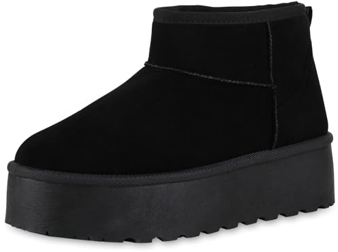 VAN HILL Damen Plateau Boots Plateau Profilsohle Bequem Schuhe 213727 Schwarz 39