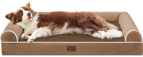 WESTERN HOME Hundebett Grosse Hunde Hundekörbchen Mittelgroße Hunde, Orthopädisches Hundebett Abwaschbar,Hundekorb Mit Rand Braun L 91 x B 68 x H 17 cm