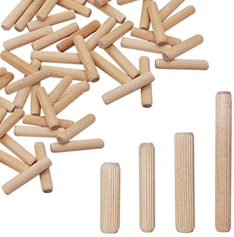 SKIR'CO (50 uds) Tacos de Madera 10 x 30 mm, Tacos de Madera Ranurados, Pasadores Estriados para Muebles, Tacos Ranurados