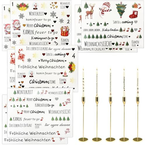 TKGEOUE 8 PCS Kerzentattoos Weihnachten,Kerzentattoos,Kerzenaufkleber sticker,Kerzensticker Kerzenfolie für Kerze Tasse DIY Geschenk, Kerzen Dekorieren, Kerzensprüche. (B)