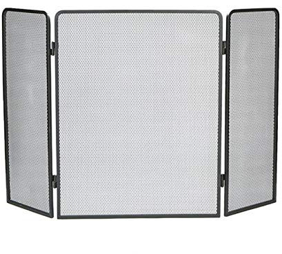 Feuerschutz, klassischer Stil, 3-teilig, Metall-Kaminschutz, schwarzes Metallgeflecht, Funkenschutz-Abdeckung, Kaminzubehör, 80 x 121 cm, Funkenschutz-Abdeckung Present