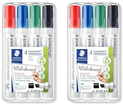 STAEDTLER 351 B WP4 Lumocolor Whiteboard Marker Chisel Tip - Assorted Colours (Pack of 8)