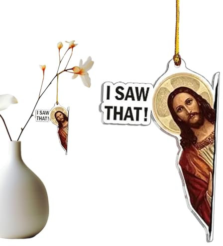Poupangke Lustiger 2D-Jesus-Anhänger aus Acryl mit Aufschrift I Saw That Jesus für Rückansicht, Anhänger für Damen, Herren, Kollegen, Mutter