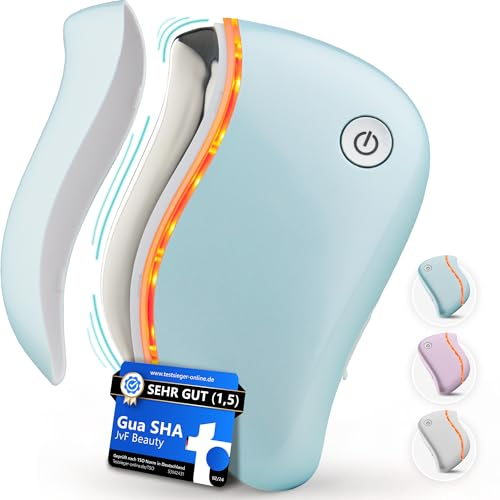JvF Beauty® Elektrischer Gua Sha – Gesichtsmassagegerät mit Wärme, Vibration & LED für Anti-Aging und Faltenreduzierung | Blau