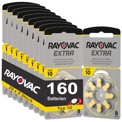 160 Hörgerätebatterien Rayovac Extra Typ 10 20x8 Stück