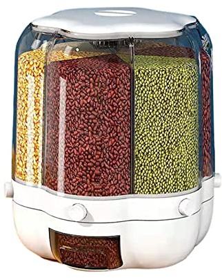 Hlagmix Food Dispenser, Rotating Food Grain Storage Container, 6-Grid Rice Dispenser Sealed Grain Food Storage Box Kitchen Storage Bucket for Store Grains and Dry Food