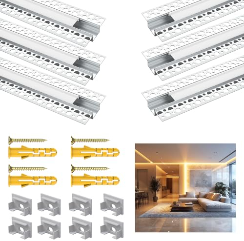 Angdarun LED Trockenbauprofi für 18MM Streifen,6 Packx1 LED Profil Meter Aluminum Trockenbau Streifen Diffusor für Wände und Decken, Stripe Diffusor für Philips Hue Strip