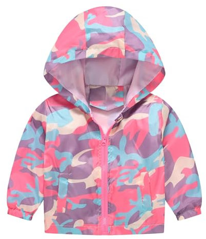 BILIKEYU Enfants Filles Vestes Fermeture éclair Bloc de Couleur Décontracté Manches Longues Manteaux à Capuche Coupe-vent Léger Vêtements d'extérieur, Camouflage, 12-18 mois