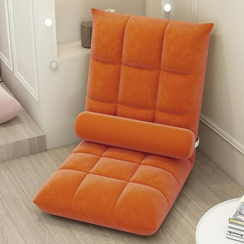 5-fach verstellbarer, gepolsterter Schlafsack mit Lendenkissen, zusammenklappbares Sofa mit abnehmbarem Bezug und Metallrahmen, Chaiselongue Stuhl für Schlafzimmer, Wohnzimmer, Apar Orange