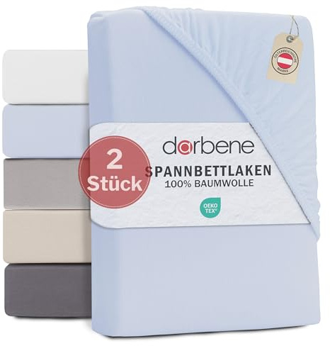 DarBene® Spannbettlaken – Oeko-TEX, Hellblau, 90x200 cm, 2 Stück