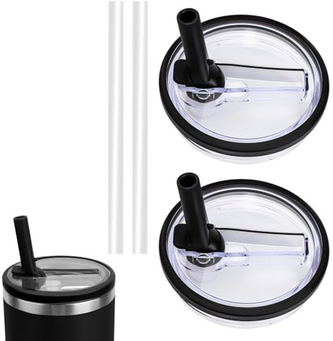 FIDWALL 2 Tapas de Repuesto para Botella de Agua a Prueba de Derrames para Vaso de 40 oz,con 2 Pajitas,Tapa Abatible con Pajita,Reutilizables y Fáciles de Beber (Negro)