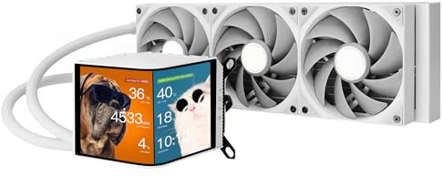 TRYX Panorama 360 White 360mm AIO 6.67'' AMOLED L-Shaped Screen 3D Anamorphic Effect Display Customizable AIO Cooler 360mm 8th Gen Asetek Pump 320w TDP ROTA PRO 120mm Fan LGA 1700/1200/115X AM5/AM4