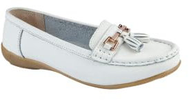 Jo & Joe Ladies Wide Fit Flat Leather Tassel Moccasins Loafer Nautical Shoe Plimsole Pumps Womens. White Size 8