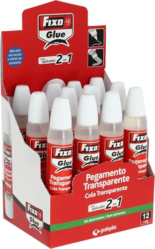 Fixo Glue | 12 Pegamentos Escolares Liquidos Transparentes con Aplicador 2 en 1 | 35g | Gran Versatilidad Perfecto Tanto para Áreas Precisas como Zonas Anchas | Lavable | Perfecto Material Escolar
