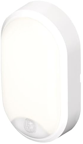 4lite Pylus Outdoor Oval Wall Light (White) 1100lm Motion Sensor Bulkhead IP54 LED Integrated Exterior Light - 4L2/3217/PIR - 4Yr Guarantee