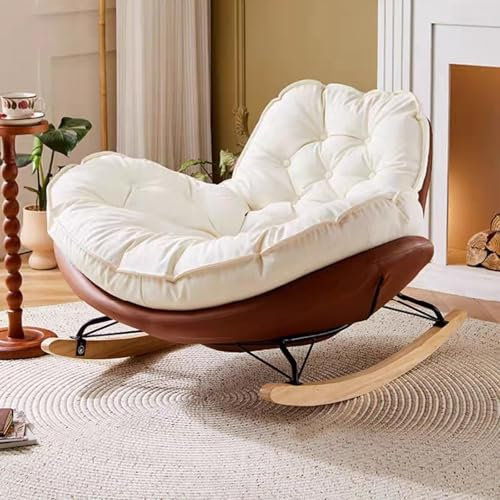 TINGMIAN Schaukelstuhl mit Breitem Sitz Gleitstuhl mit Gepolsterter Rückenlehne Und Armlehnen, Schaukelsessel mit Beinen Aus Massivholz Und Hoher Rückenlehne,For Wohnzimmer, Hotel, Schlafzimmer(Brown)