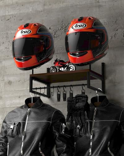 Vieshful Motorcycle Helmet Holder Wall Mount, Helmet Stand with 4 Glove Clips, Helmet Hanger for Motorcycle Accesories Storage