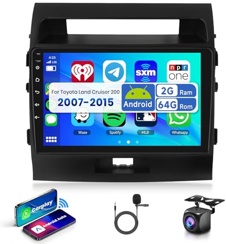 2G&64G 10 Android Autoradio Für Toyota Land Cruiser 200 2007-2015 mit Carplay Android Auto Wireless,Touchscreen Bluetooth HiFi/RDS/FM Radio,WiFi Navi/AHD Rückfahrkamera/CANBUS
