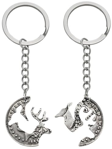 NOPKESV 2 Stück Schlüsselanhänger Paare Pärchen Schlüsselanhänger Edelstahl Puzzle Reh Schlüsselbund Schlüsselring Keychain Freundschaft Geschenke zum Valentinstag
