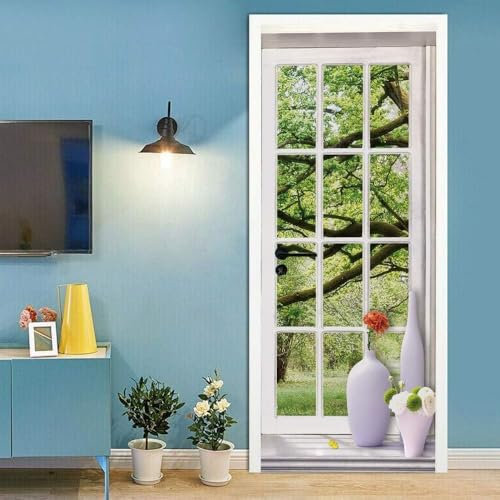 Tizhweqo Türtapete Selbstklebend 77x200 Fenster Türfolie Türposter Landschaft Fototapete Türklebefolie Wandbild Türaufkleber Wandtapete 3D Effekt für Wohnzimmer Schlafzimmer Küche a2287