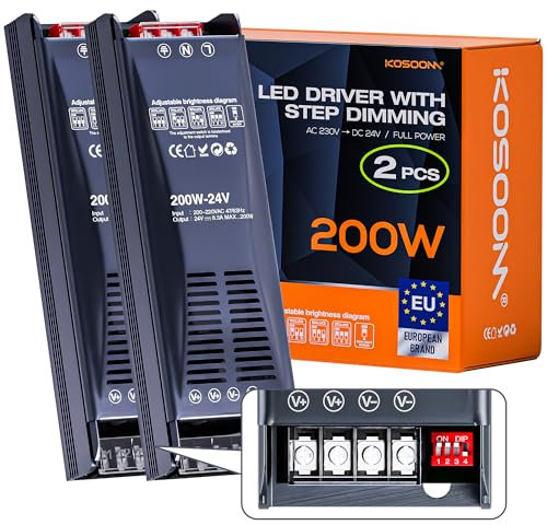 KOSOOM Transformador dimmable 24V 200W 8.33A 2pcs 220V a 24V fuente alimentacion para alimentador power supply transformador luces LED driver alimentación conector seguro