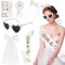 JGA Accessoires Frauen, Junggesellenabschied Frauen Set, Bride to Be Deko Schärpe, Schleier, Herzsonnenbrille Perlen, Braut Haarreif, JGA Tattoos Deko für Bachelorette Party und Hochzeitsfotografie