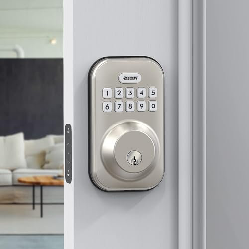 MASOANT Deadbolt Lock Electronic Keyless Front Door Opening Keypad Lock Easy Installation Digital Code Anti-Peeping Password Weatherproofing Brushed Nickel