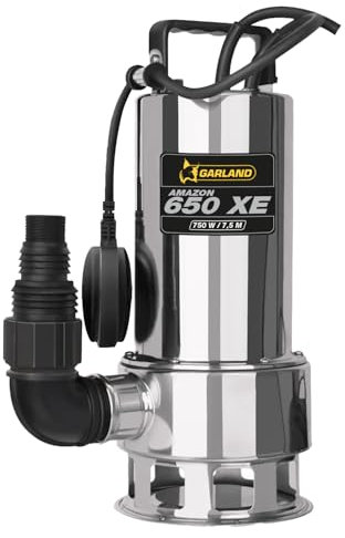 GARLAND AMAZON 650 XE-V23 - Bomba de agua sumergible para pozo 750W, 13.000 l/h, altura 7,5 m, bomba de achique para aguas sucias, carcasa acero inoxidable, salida 1 1/4