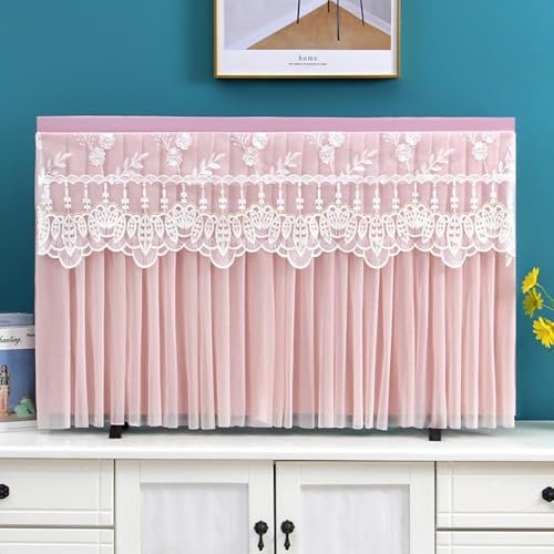 Treer Funda de Polvo para TV 32 a 75 Pulgadas, Funda para Televisor Tela de Encaje Cubierta Antipolvo TV Universal Lavable para Protector Cubierta Pantalla (62-65 pulgadas,Y12-rosa)