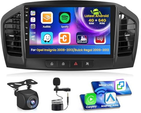 Inefala Android 15 Autoradio für Opel Insignia 2008-2013/Buick Regal 2009-2013 4+64G mit Wireless CarPlay Android Auto, 9 Zoll Bildschirm Unterstützung FM RDS 32EQ GPS BT WiFi SWC AHD Rückfahrkamera
