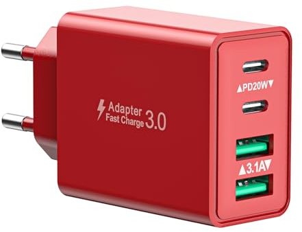 USB C Stecker, 40W 4-Ports Netzteil USBC Fast Charger Mehrfach Schnellladegerät USB Ladegerät PD 3.0 Power Adapter + QC Ladestecker für iPhone 17 16 15 14 13 12 11 Pro Max Plus, iPad, Samsung