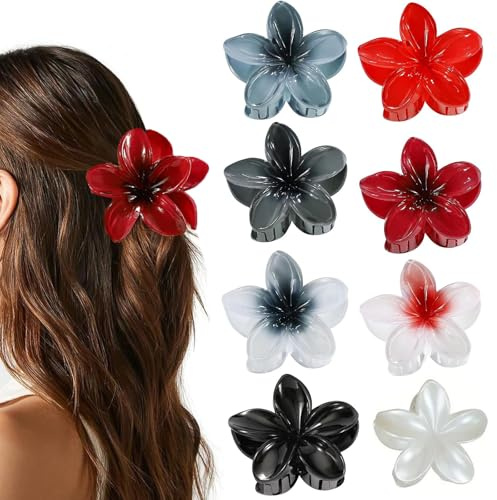 Blumen-Haarklammern für Frauen, große hawaiianische Blumen-Haarklammer für dünnes, dickes, lockiges Haar (schwarz, weiß, rot)