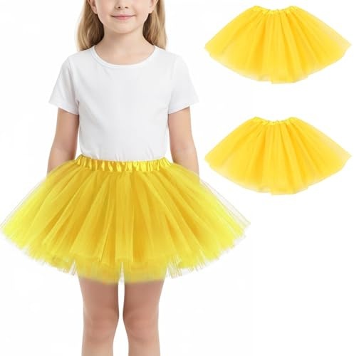 ZXTGBQ 2Pcs Jupe Tulle Fille, Jupe de Ballet, Jupe en Tulle pour Enfants et Filles, d'anniversaire Princesse, Adaptées Aux Fêtes Et Aux Spectacles, 3 à 8 Ans, Jaune