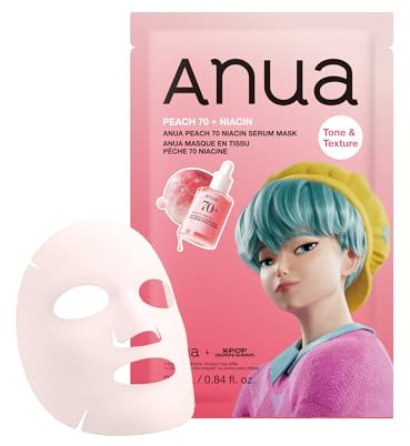 Anua Peach 70 Niacin Serum Tuchmaske, 10Stück | Feuchtigkeitsspendende Gesichtsmaske für Trockene Haut, mit Niacinamid, für Strahlende Haut, Glatte Textur