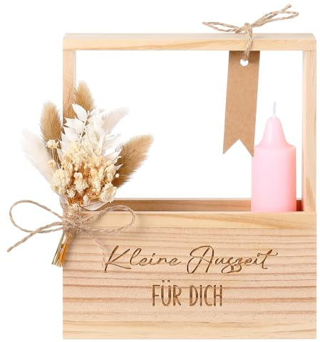 Jetec Geschenke für Frauen mit Kerzen Trockenblumen für Schwester Mama | Geburtstagsgeschenk für Freundin, Geschenkkorb aus Holz für Frauen, Kerzen und Trockenblumen, Kleine Auszeit, Rituals Set