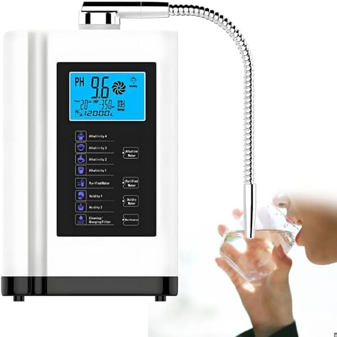 GLBMXDD Máquina ionizadora de Agua alcalina, PH 3,5-10,5, máquina de Agua ionizada, hasta -500 mV ORP, con 7 ajustes de Agua, 8000 litros por Filtro, autolimpieza, Voz Inteligente. White