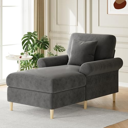Luscriate Gepolsterter Relaxsessel, Bequemer Lesesessel XXL, Samtbezogener Lounge-Sessel, Sitzsack für Wohnzimmer und Schlafzimmer, Liegefunktion (Velvet, Grey)