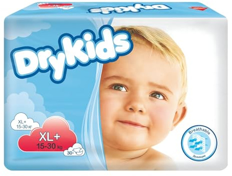 Großkinder Windeln 15-30 kg TENA Dry Kids XL+ Windeln, saugfähig für mittlere und schwere Inkontinenz, weich atmungsaktiv, elastischer Verschluss, (1 Packung 30 Stück)